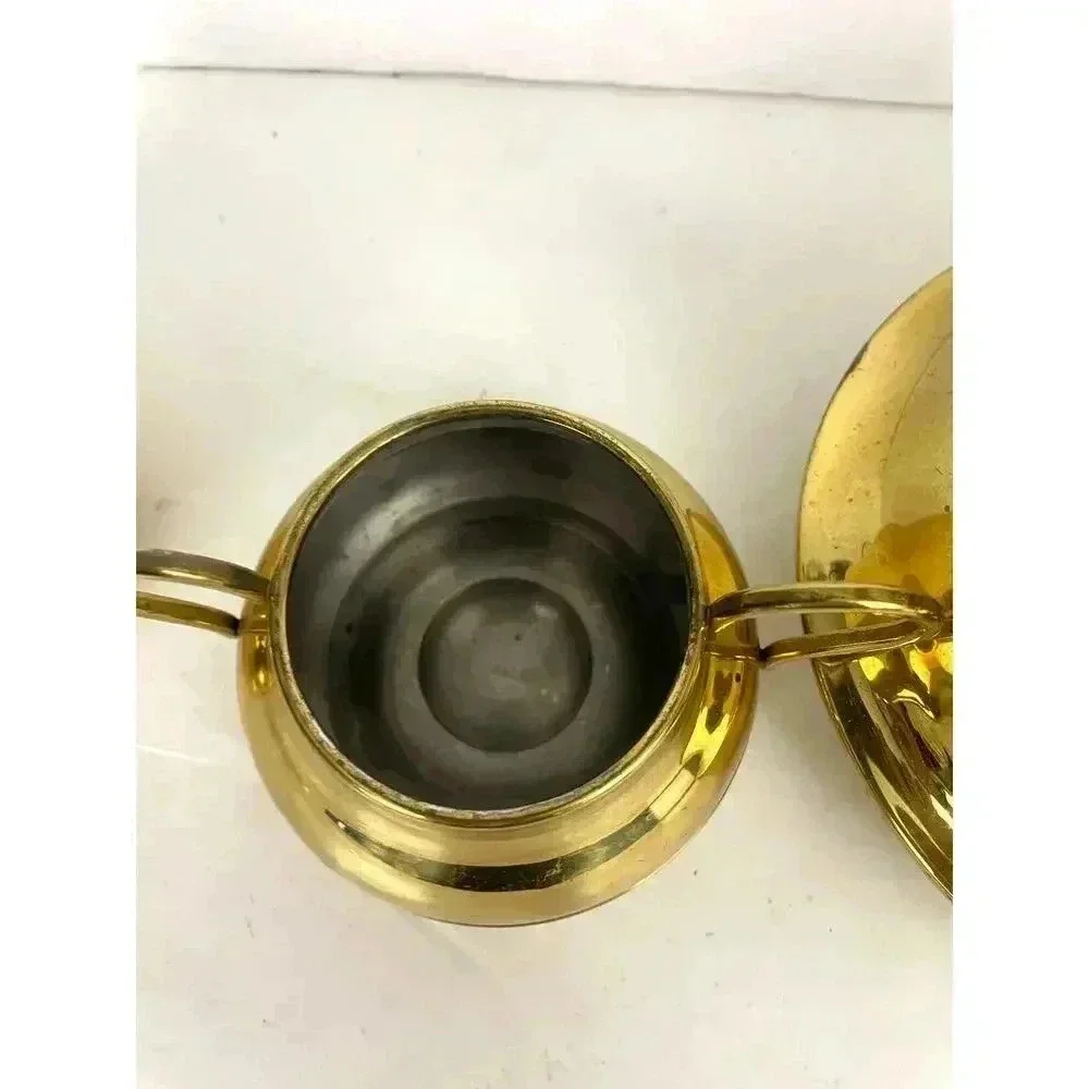 3 PC VTG Brass Pitcher Double‎ Handles Lidded Spout Made in Holland MCM